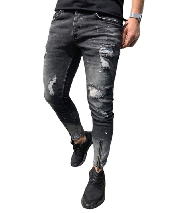 Pantalón Jeans Roto Hombre con Cierre y Cintura Elástica - Estilo Urbano