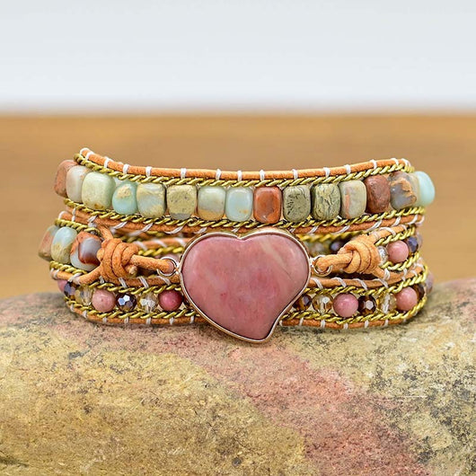 Pulsera Multicapa de Piedra Natural Corazón Rojo con Tejido Artesanal - Image 7