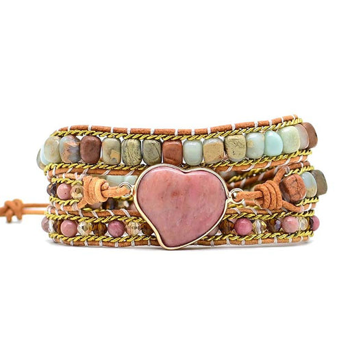Pulsera Multicapa de Piedra Natural Corazón Rojo con Tejido Artesanal - Image 8