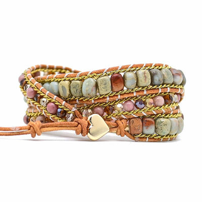 Pulsera Multicapa de Piedra Natural Corazón Rojo con Tejido Artesanal - Image 6