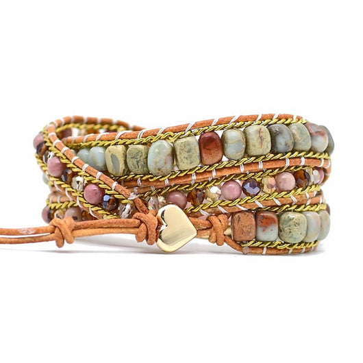 Pulsera Multicapa de Piedra Natural Corazón Rojo con Tejido Artesanal - Image 3