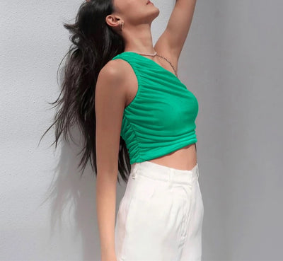 Top Corto Asimétrico Sexy para Mujer - Blusa Sin Mangas Fruncida - Image 11