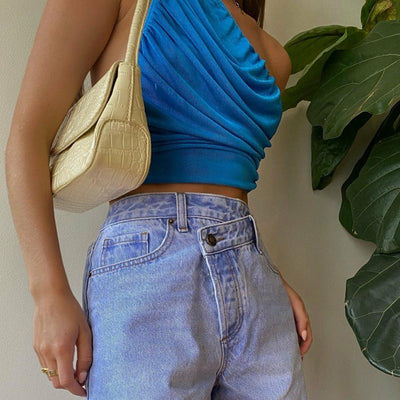 Top Corto Asimétrico Sexy para Mujer - Blusa Sin Mangas Fruncida - Image 3