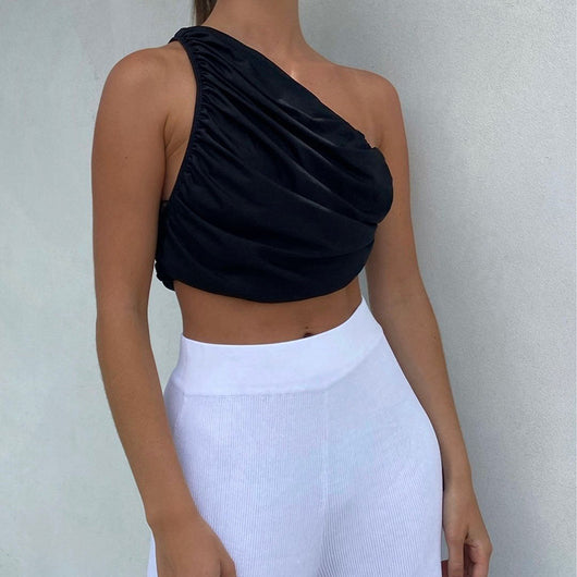Top Corto Asimétrico Sexy para Mujer - Blusa Sin Mangas Fruncida - Image 4
