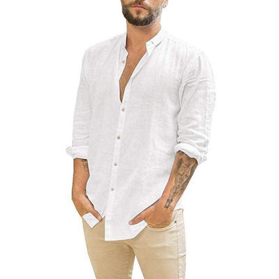 Camisa Casual de Cuello Mao Manga Larga Color Liso