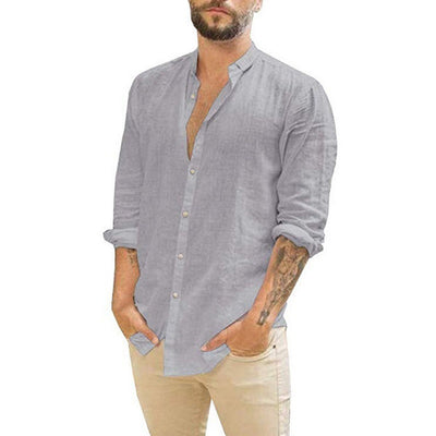 Camisa Casual de Cuello Mao Manga Larga Color Liso - Image 5