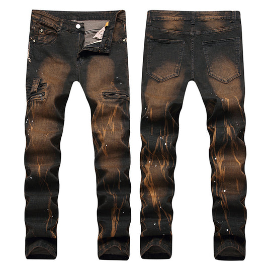Jeans Retro Estampados con Lavado Vintage y Cierre Frontal Elástico