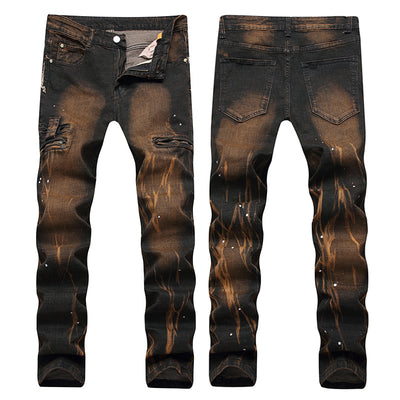 Jeans Retro Estampados con Lavado Vintage y Cierre Frontal Elástico