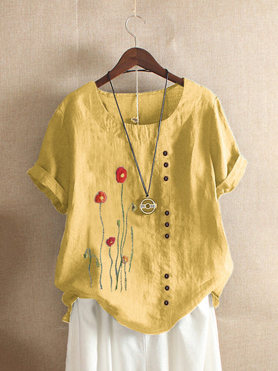 Blusa Suelta Cuello Redondo Bordada Manga Corta Talla Grande Mujer - Image 8