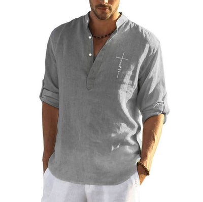 Camisa Casual de Algodón y Lino con Bordado para Hombre - Image 3