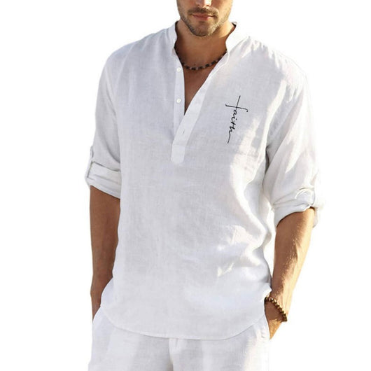 Camisa Casual de Algodón y Lino con Bordado para Hombre - Image 5