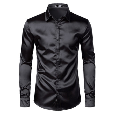 Camisas de Satén Negro para Hombre - Elegancia Profesional - Image 11