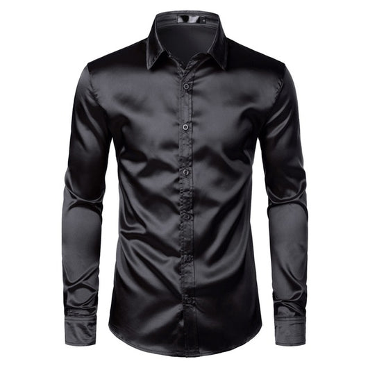 Camisas de Satén Negro para Hombre - Elegancia Profesional - Image 5