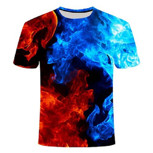 Playera Deportiva Mesh con Tecnología Absorbente de Humedad - Diseño Flama Azul Rojo
