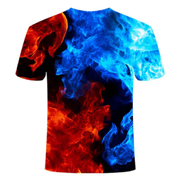 Playera Deportiva Mesh con Tecnología Absorbente de Humedad - Diseño Flama Azul Rojo