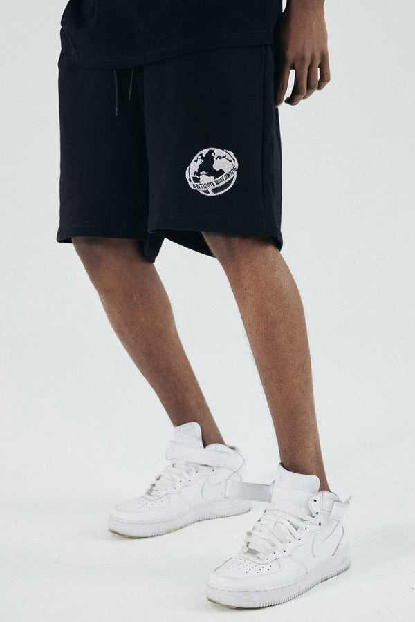 Shorts Sueltos Bordados Negro y Verde