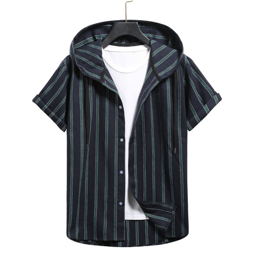 Camisa Casual de Rayas con Capucha de Manga Corta para Hombre - Image 7