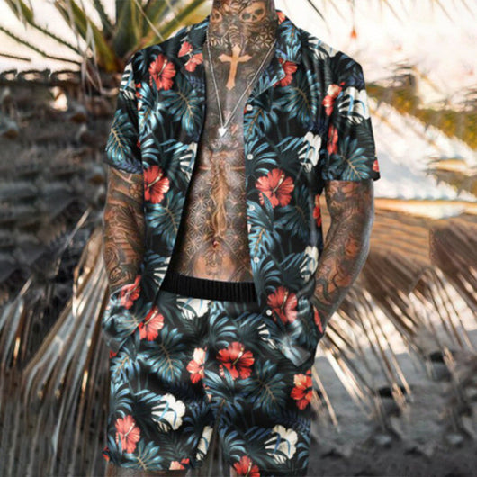 Conjunto de Playa Floral para Hombre - Camisa y Pantalones Cortos - Image 3