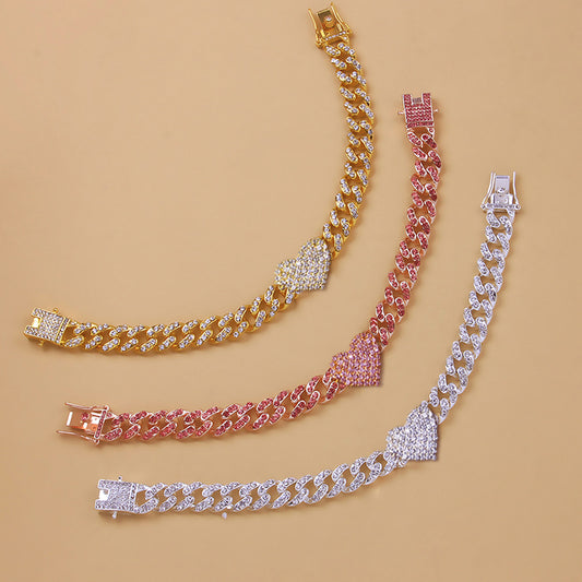 Tobillera Corazón de Diamantes Estilo Cubano - Joya de Moda - Image 2