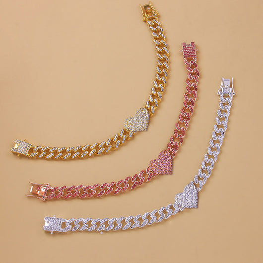 Tobillera Corazón de Diamantes Estilo Cubano - Joya de Moda - Image 2