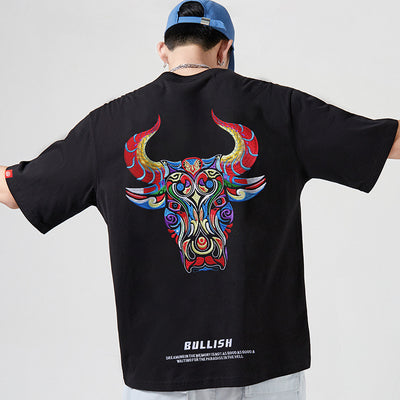 Playera Suelta Bordada Año del Buey para Hombre