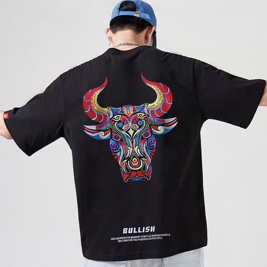 Playera Suelta Bordada Año del Buey para Hombre