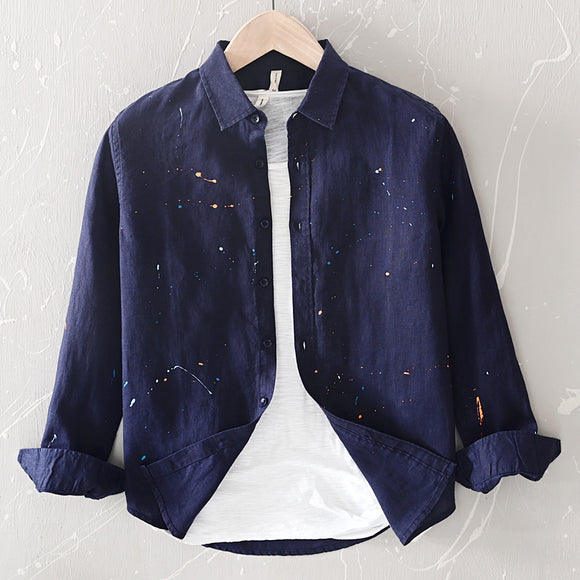 Camisa de Lino Manga Larga Casual para Hombre