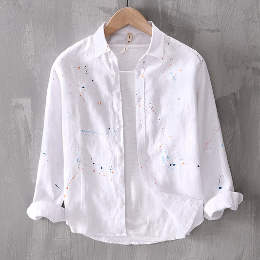Camisa de Lino Manga Larga Casual para Hombre