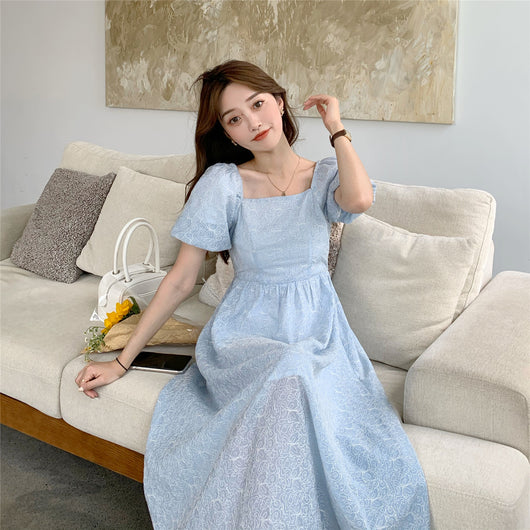 Vestido Azul con Mangas Abullonadas - Elegancia Francesa para el Verano - Image 9