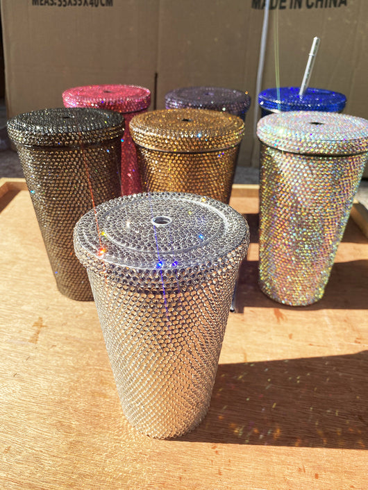 Vaso Térmico Diamantado con Doble Pajita - Copa de Lujo Premium