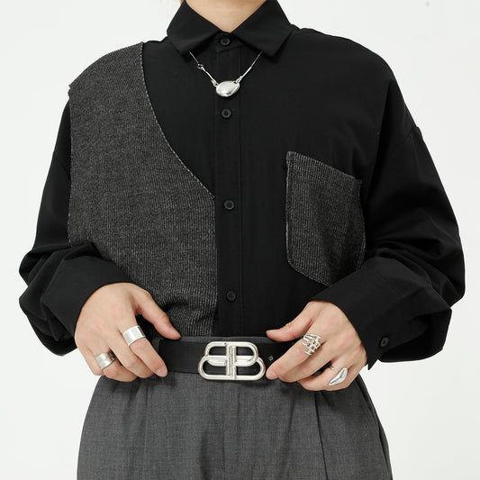 Camisa Casual Holgada con Bolsillos Funcionales para Hombre