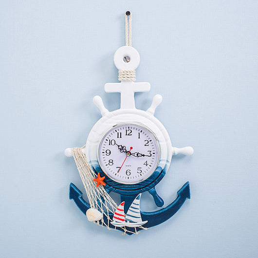 Reloj de Pared Timón Náutico Azul y Blanco con Diseño Ancla Marinero - Image 3