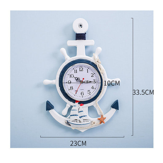 Reloj de Pared Timón Náutico Azul y Blanco con Diseño Ancla Marinero - Image 4
