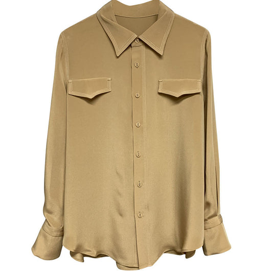 Blusa de Seda Zhen con Cuello Cuadrado y Botones - Corte Holgado Liso - Image 6