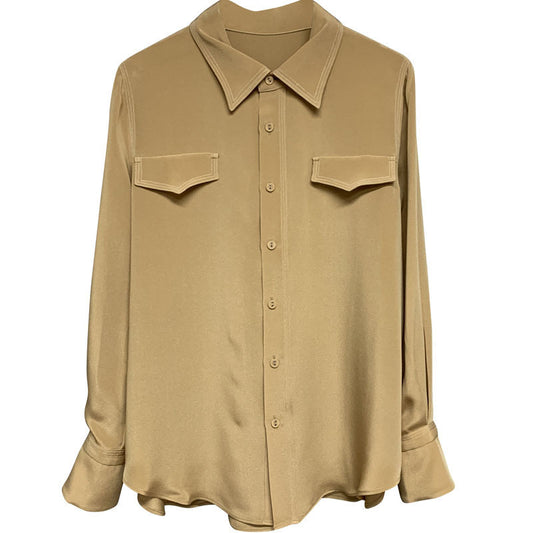 Blusa de Seda Zhen con Cuello Cuadrado y Botones - Corte Holgado Liso