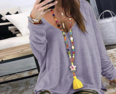 Blusa Suelta Cuello en V Manga Larga Estilo Murciélago - Image 2