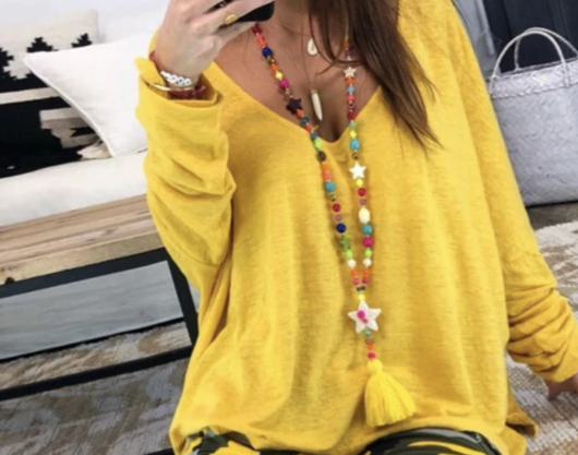 Blusa Suelta Cuello en V Manga Larga Estilo Murciélago - Image 6