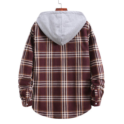 Camisa Cuadriculada con Capucha para Hombre - Estilo Coreano Casual Holgado - Image 10