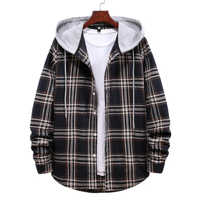 Camisa Cuadriculada con Capucha para Hombre - Estilo Coreano Casual Holgado - Image 7