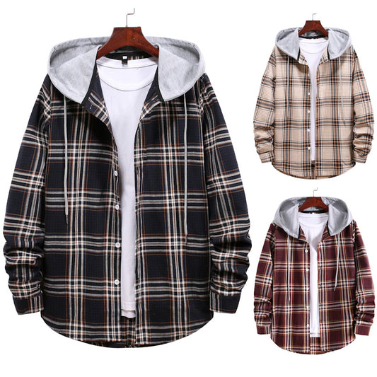 Camisa Cuadriculada con Capucha para Hombre - Estilo Coreano Casual Holgado