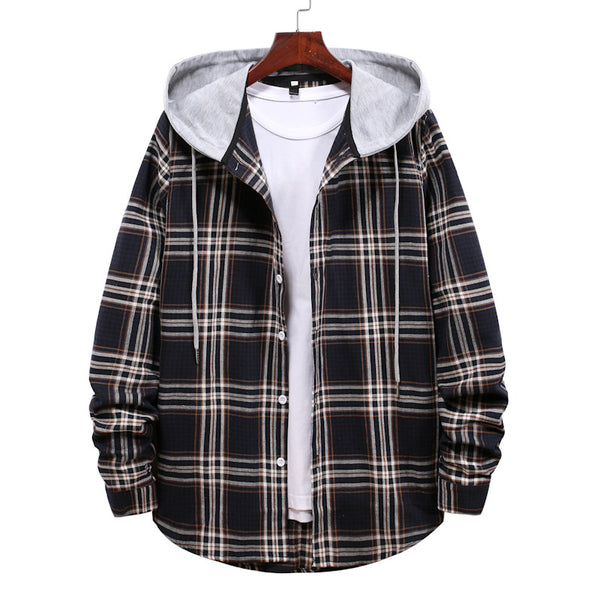 Camisa Cuadriculada con Capucha para Hombre - Estilo Coreano Casual Holgado