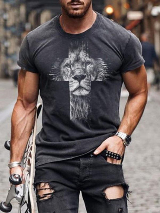 Camiseta Hombre Estampado Cruz Europeo Americano - Image 7