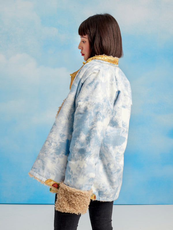 Chaqueta Denim Tie-dye Azul Cielo en Lana de Cordero