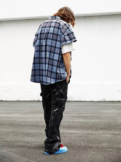 Pantalones Denim Acampanados Deconstruidos con Lavado Vintage y Efecto Capas - Image 10