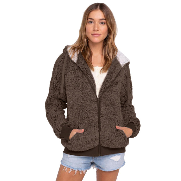 Chaqueta de Felpa con Cierre Multicolor Estilo Europeo y Americano