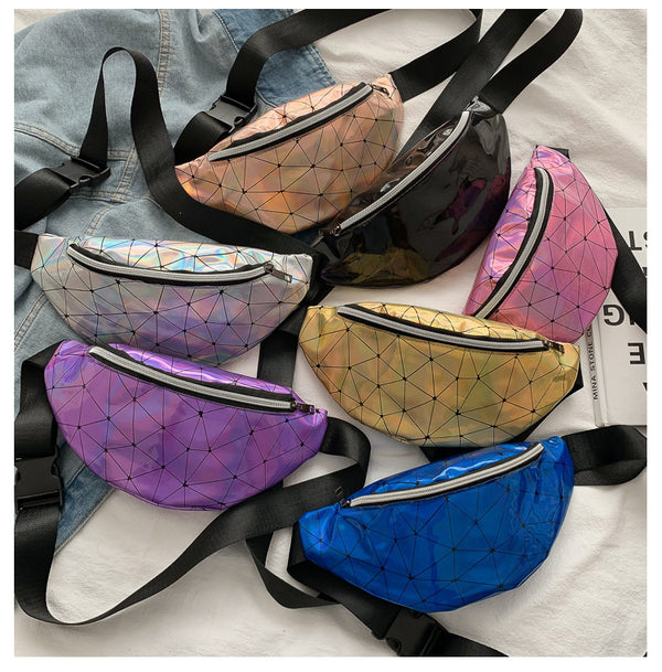 Bolsa de Cintura Coreana Holográfica con Lentejuelas - Bandolera Diagonal para Mujer