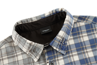 Chaqueta Camisa Patchwork con Flecos Deshilachados para Hombre - Estilo Urbano - Image 7