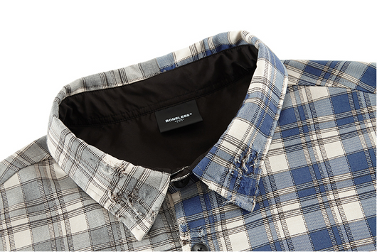Chaqueta Camisa Patchwork con Flecos Deshilachados para Hombre - Estilo Urbano - Image 7