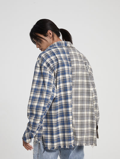 Chaqueta Camisa Patchwork con Flecos Deshilachados para Hombre - Estilo Urbano - Image 4
