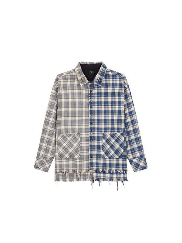 Chaqueta Camisa Patchwork con Flecos Deshilachados para Hombre - Estilo Urbano